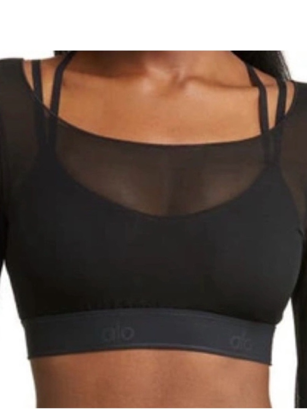 ALO Yoga Airlift Mesh Black Double-Strap top. Size L PTP 19